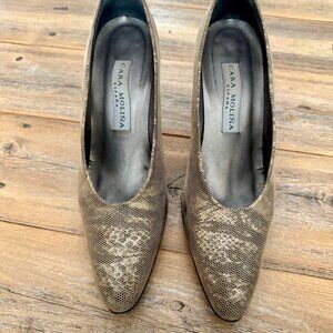 Vintage, Size 9, Snake Skin Print, Leather Pumps